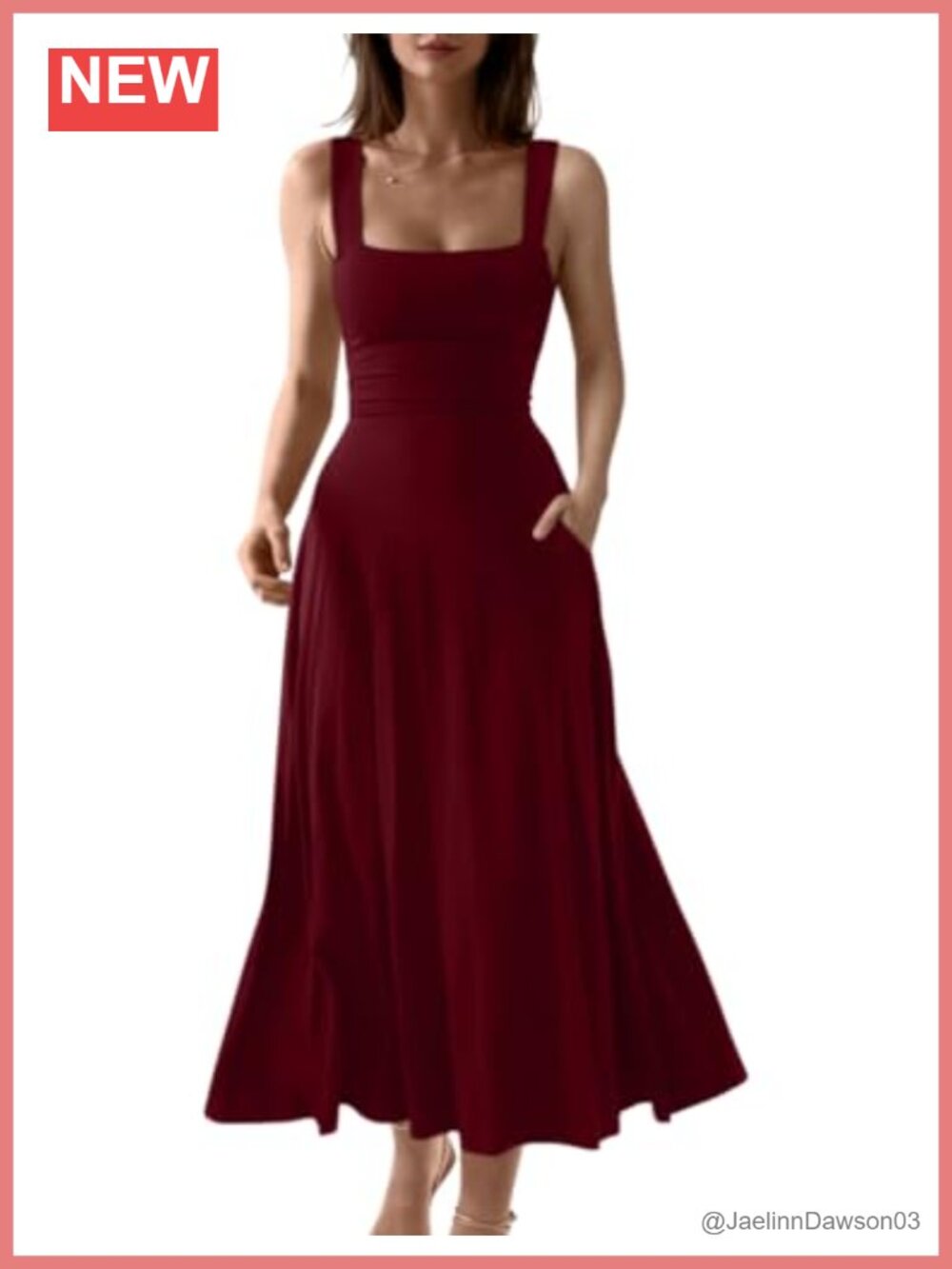Women's Sleeveless Square Neck A-Line Flowy Maxi Dress with Pockets